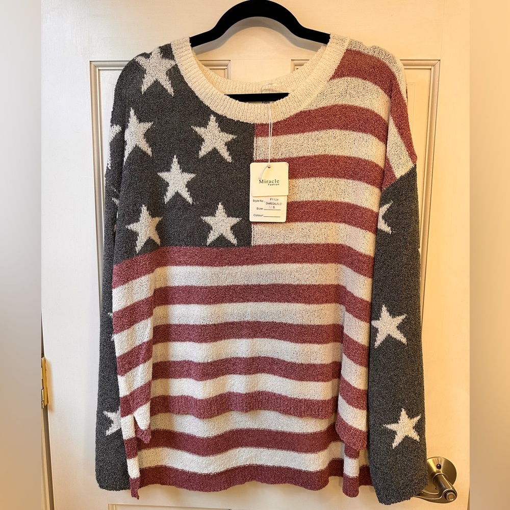 Vintage America Cream, Maroon & Charcoal Flag Crewneck Sweater